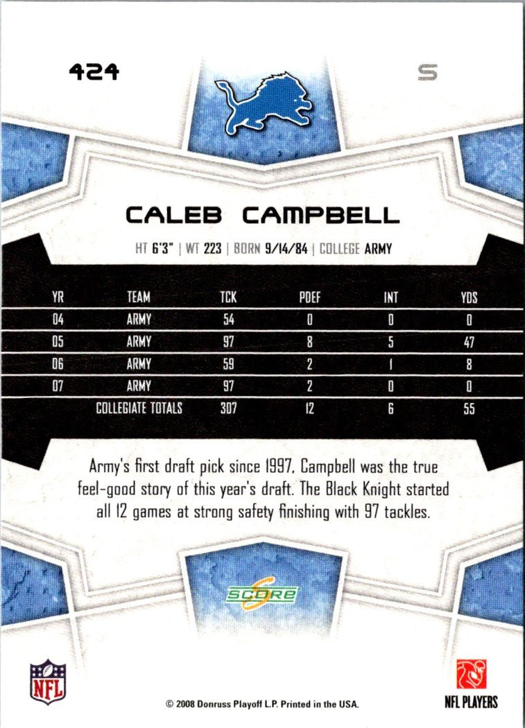 2008 Score Super Bowl XLIII Caleb Campbell