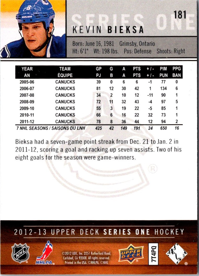 2012 Upper Deck Kevin Bieksa