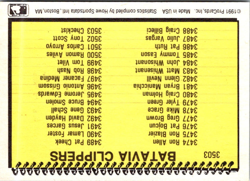 1991 ProCards Checklist
