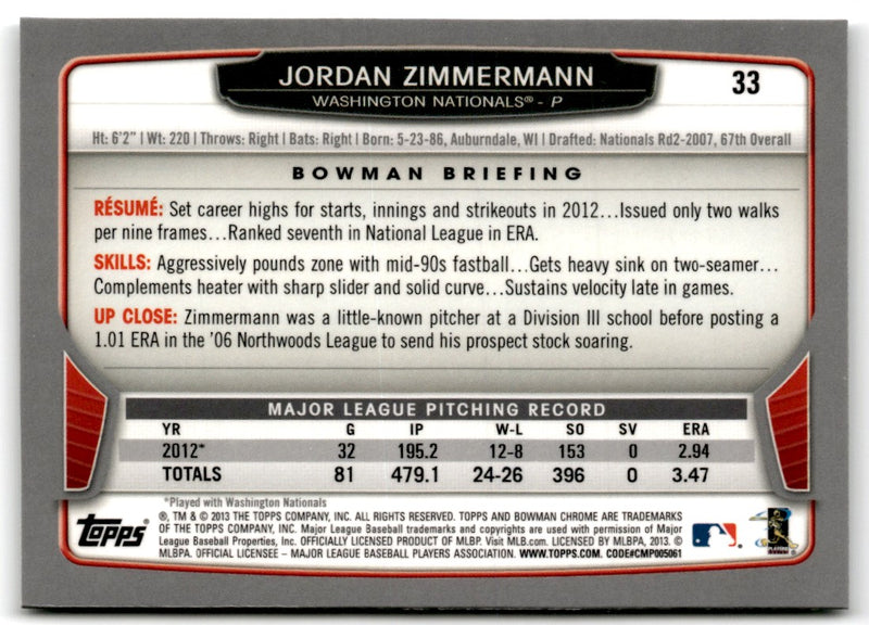 2013 Bowman Chrome Jordan Zimmermann