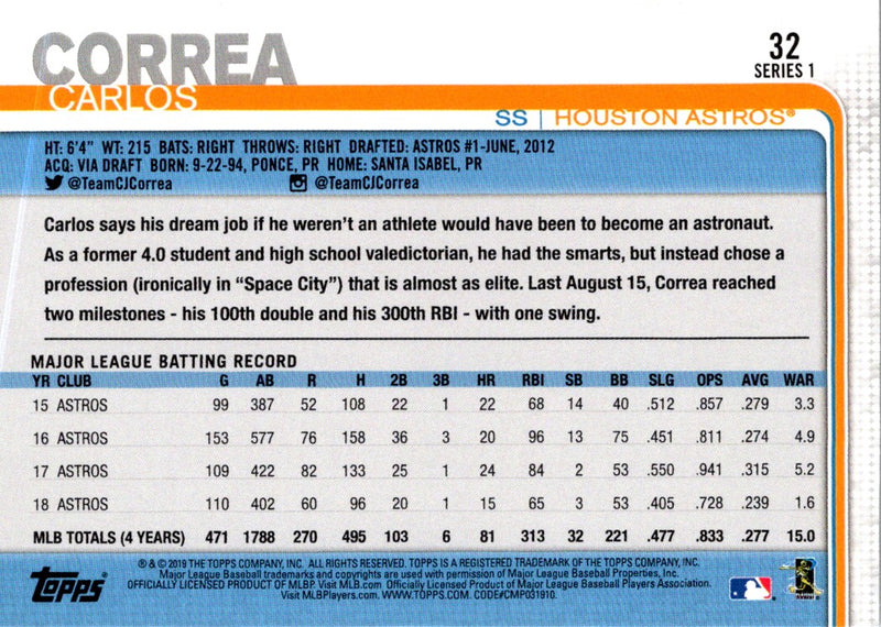 2019 Topps Carlos Correa