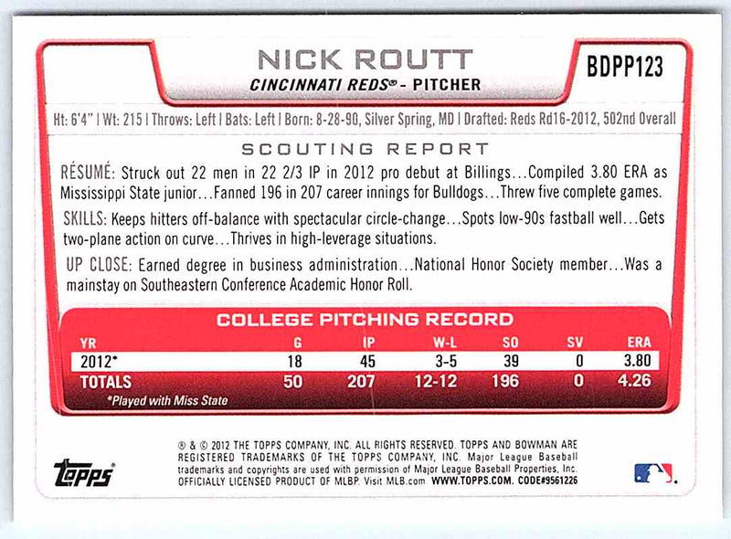 2012 Bowman Nick Routt