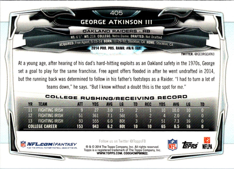 2014 Topps George Atkinson III