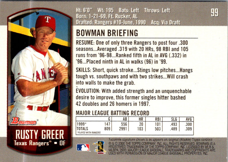 2000 Bowman Rusty Greer