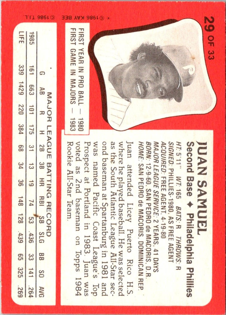 1986 Topps Kay-Bee Young Superstars of Baseball Juan Samuel