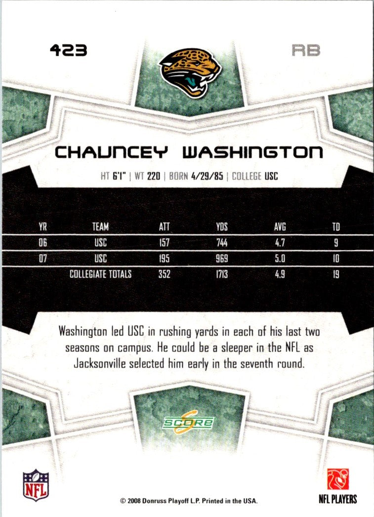 2008 Score Super Bowl XLIII Chauncey Washington