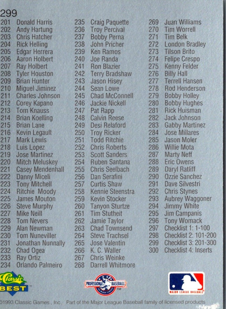 1993 Classic Best Checklist 2