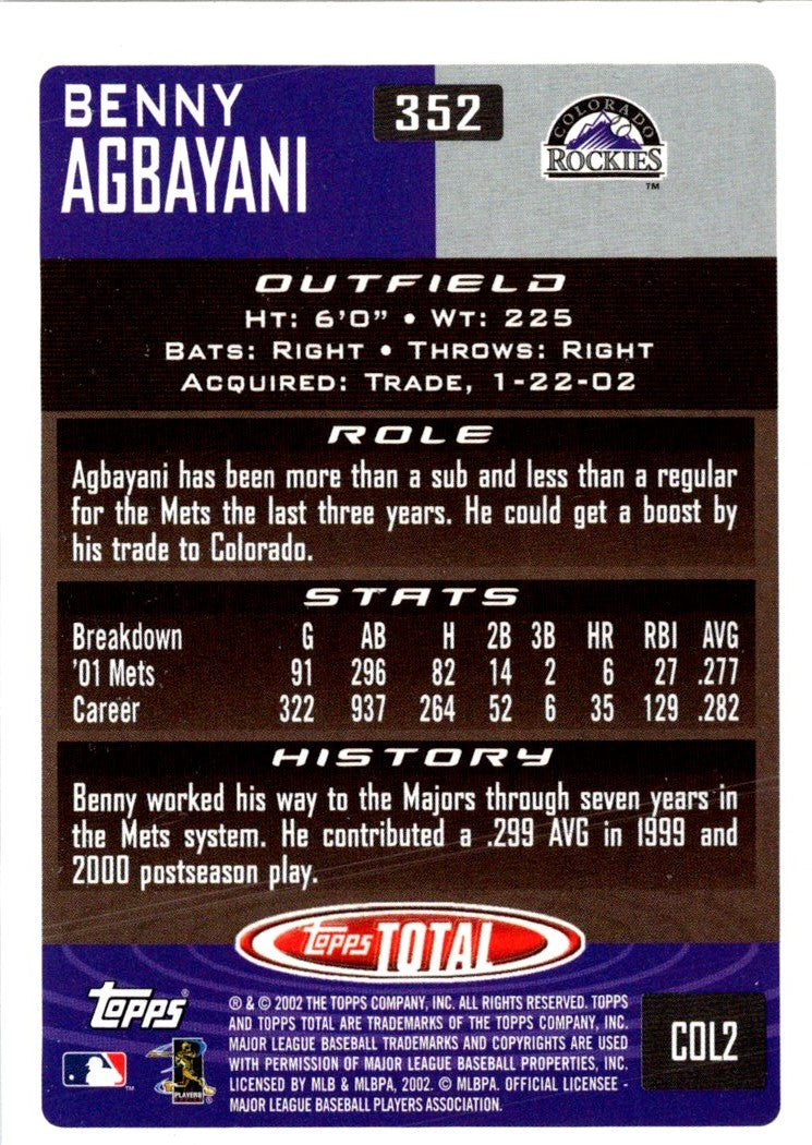 2002 Topps Total Benny Agbayani