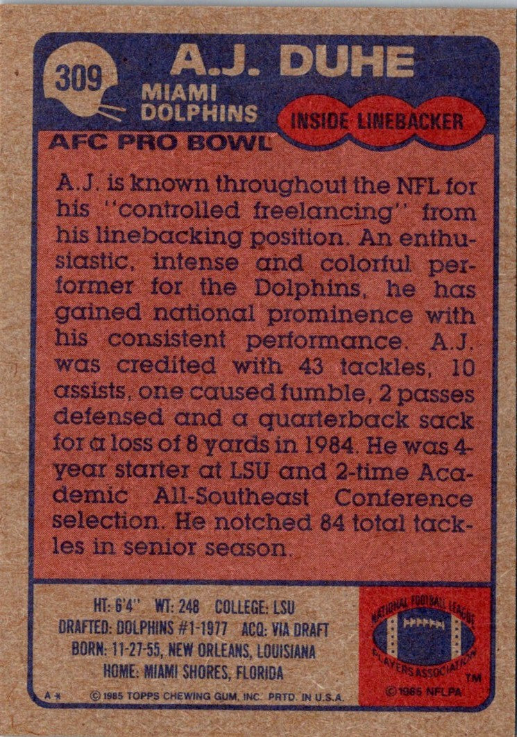 1985 Topps A.J. Duhe
