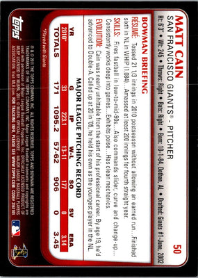 2011 Bowman Matt Cain #50 NM-MT