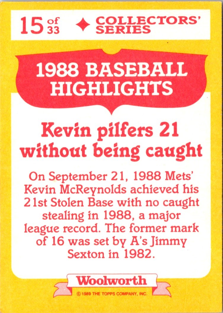 1989 Topps Woolworth Baseball Highlights Kevin McReynolds