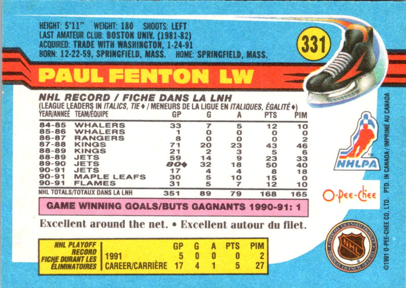 1991 O-Pee-Chee Paul Fenton