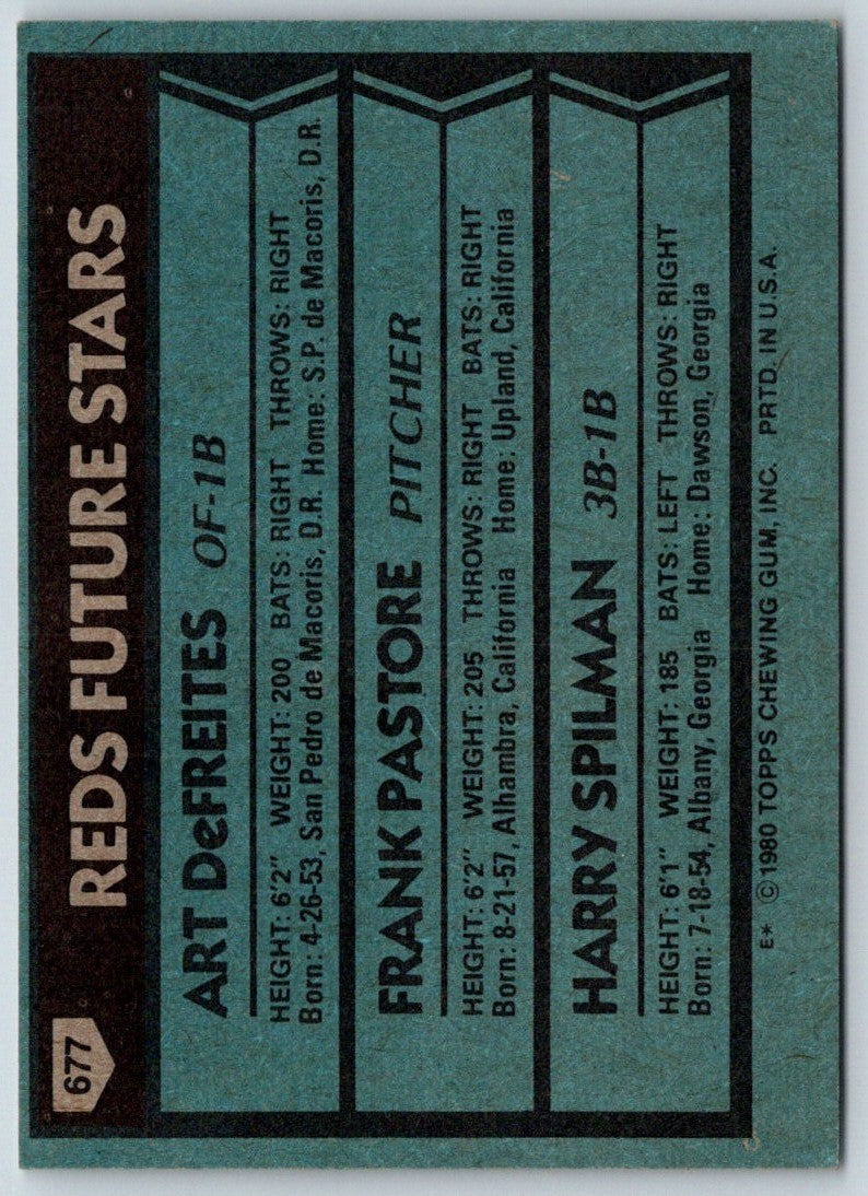 1980 Topps Reds Future Stars - Art DeFreites/Frank Pastore/Harry Spilman