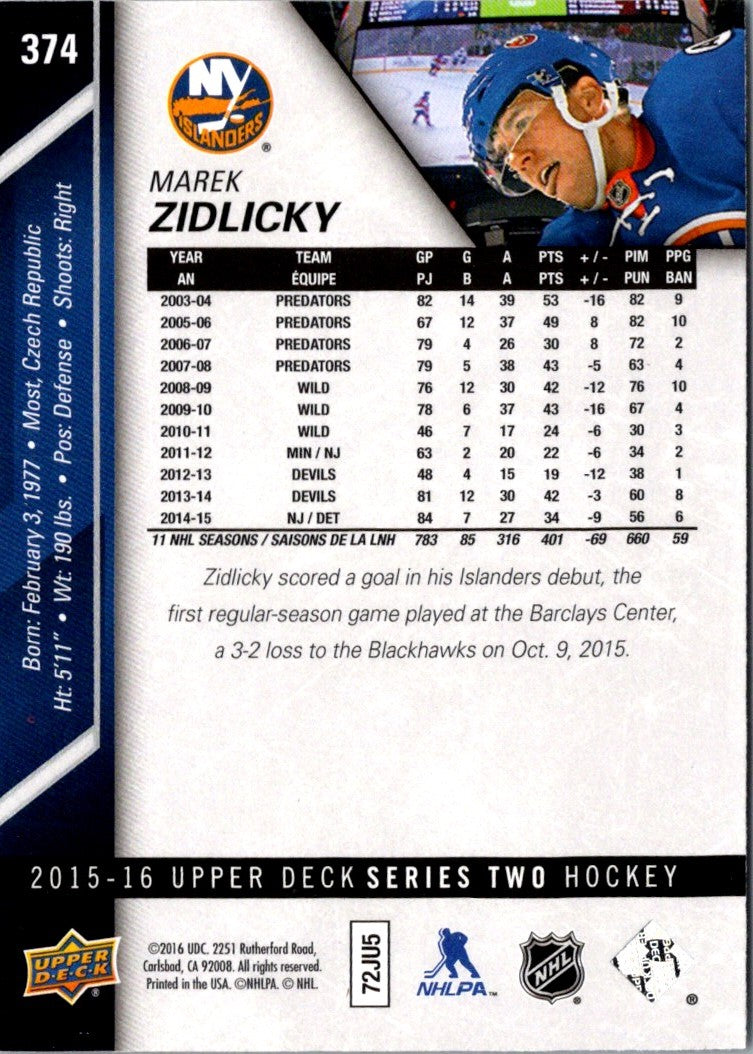 2015 Upper Deck Marek Zidlicky