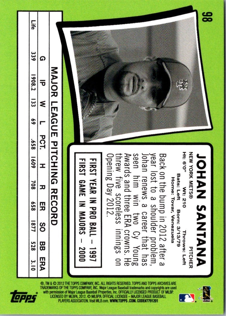 2012 Topps Archives Gold Foil Johan Santana