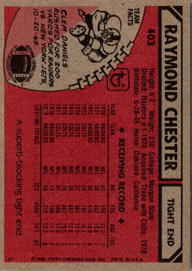 1980 Topps Raymond Chester