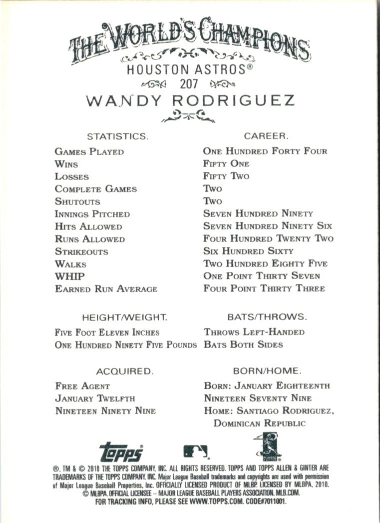 2010 Topps Allen & Ginter Wandy Rodriguez