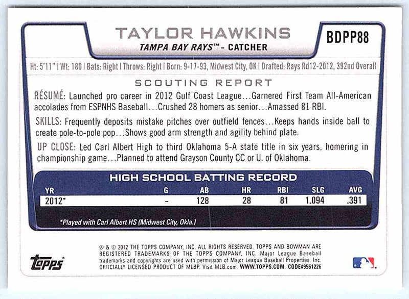 2012 Bowman Taylor Hawkins