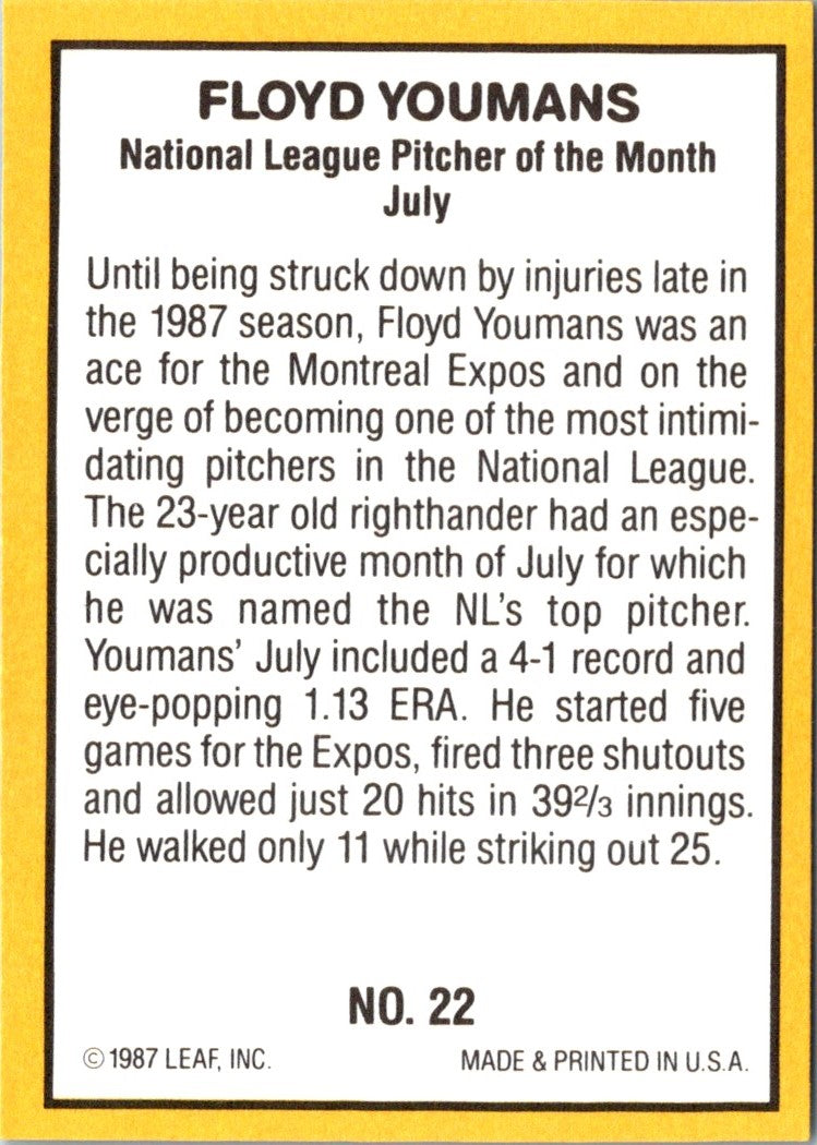 1987 Donruss Highlights Floyd Youmans
