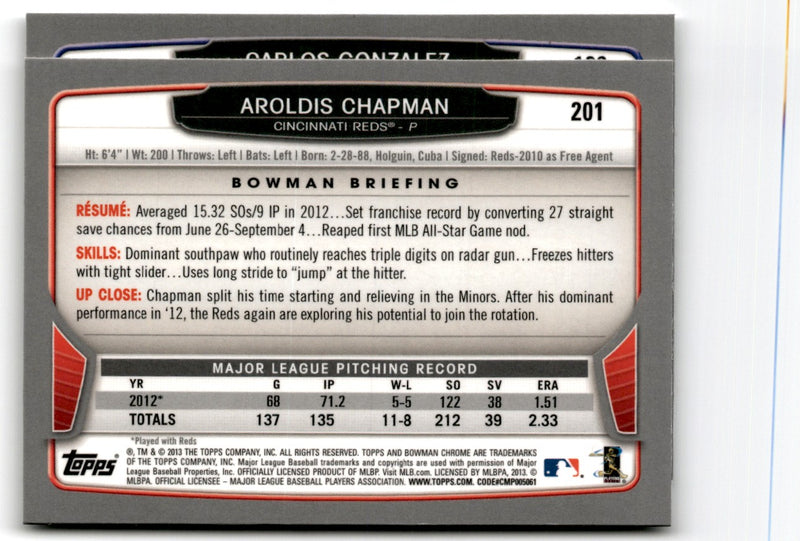 2013 Bowman Chrome Aroldis Chapman