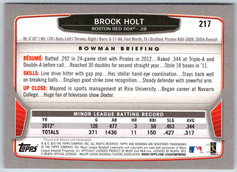 2013 Bowman Brock Holt