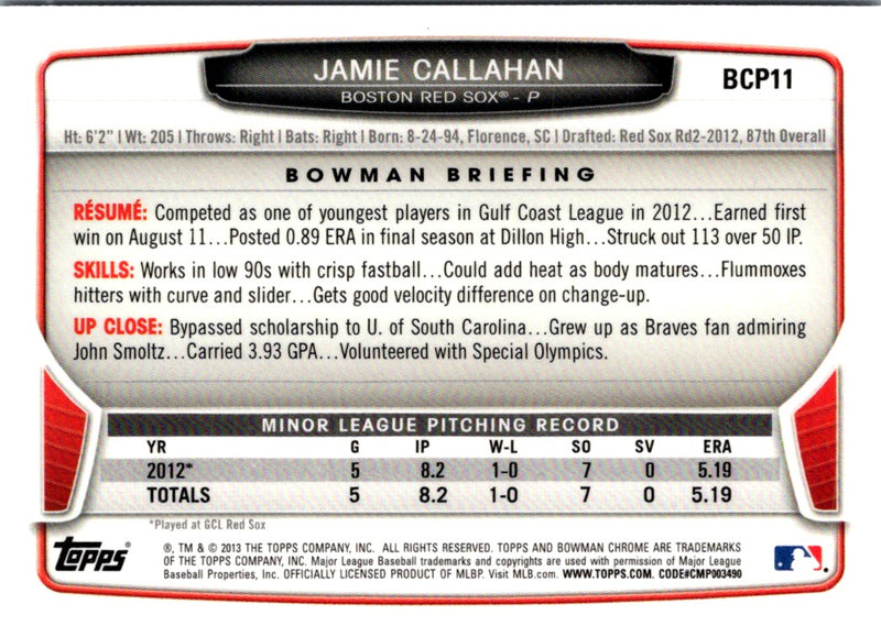 2013 Bowman Chrome Prospects Jamie Callahan