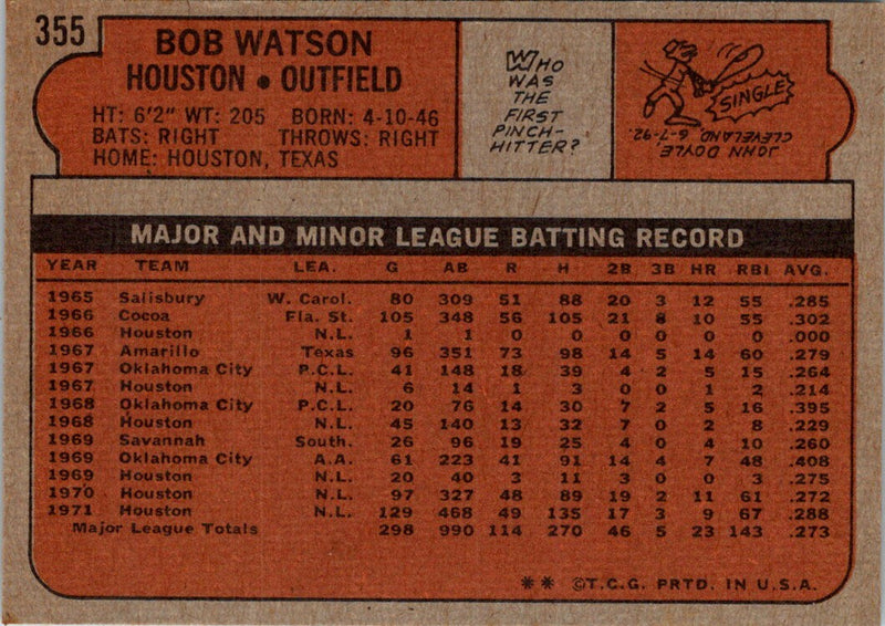 1972 Topps Bob Watson