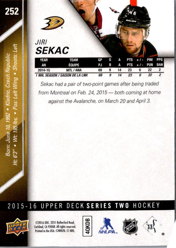 2015 Upper Deck Jiri Sekac