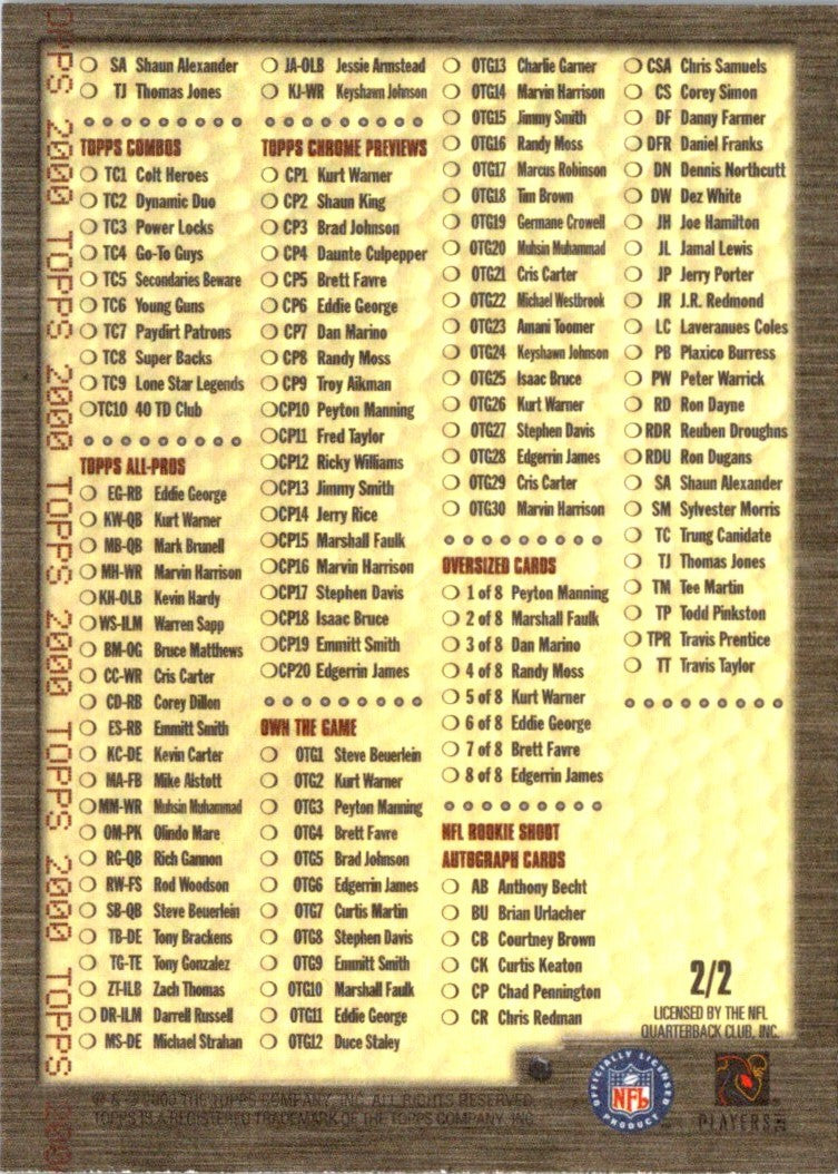 2000 Topps Checklists Checklist Checklist 301-3