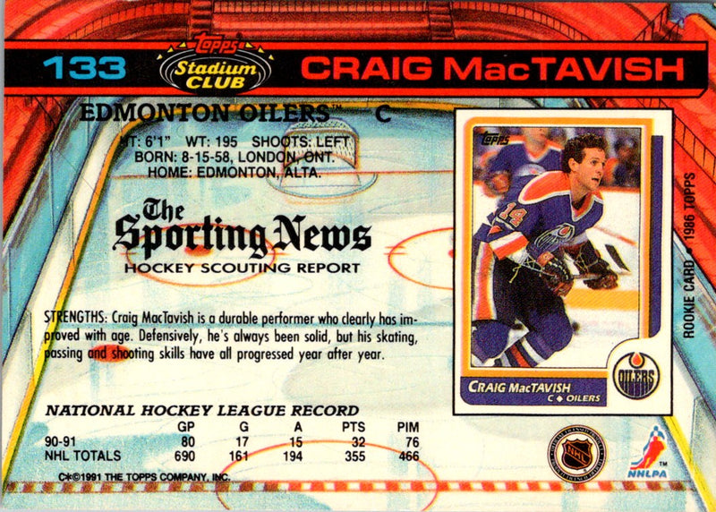 1991 Stadium Club Craig MacTavish