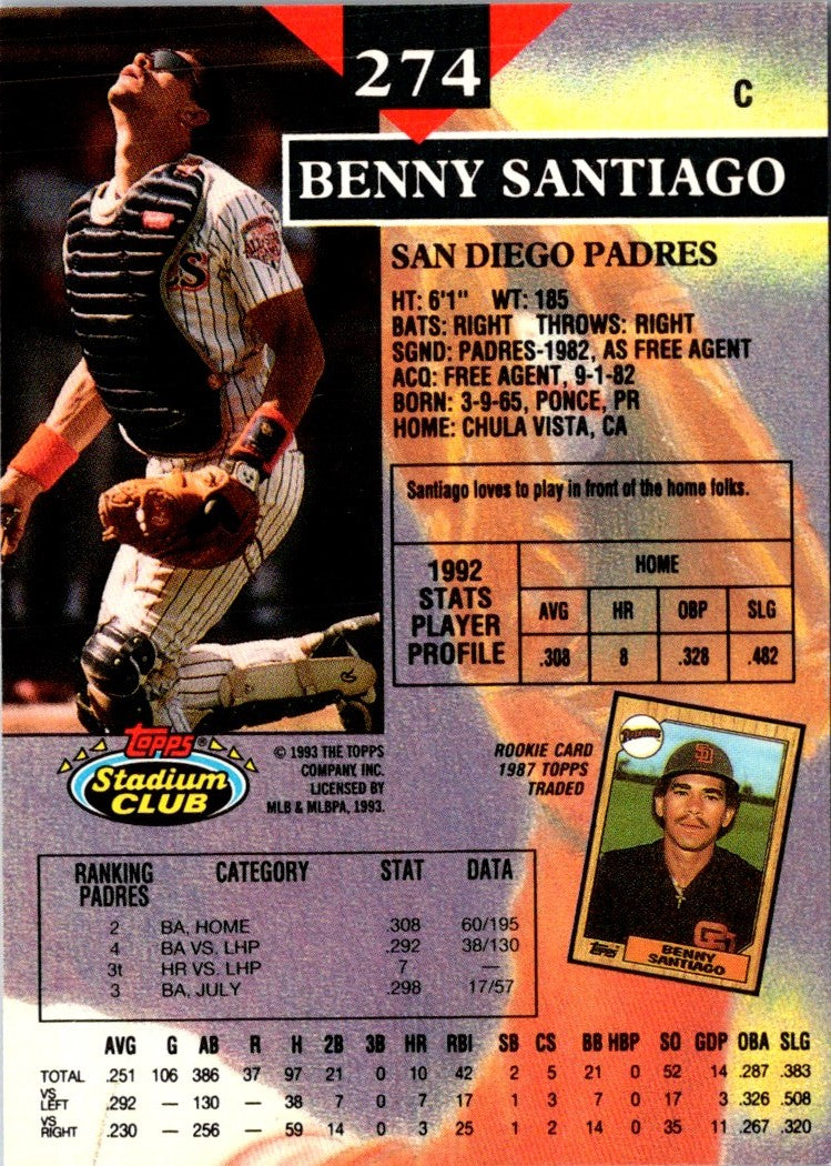 1993 Stadium Club Benny Santiago