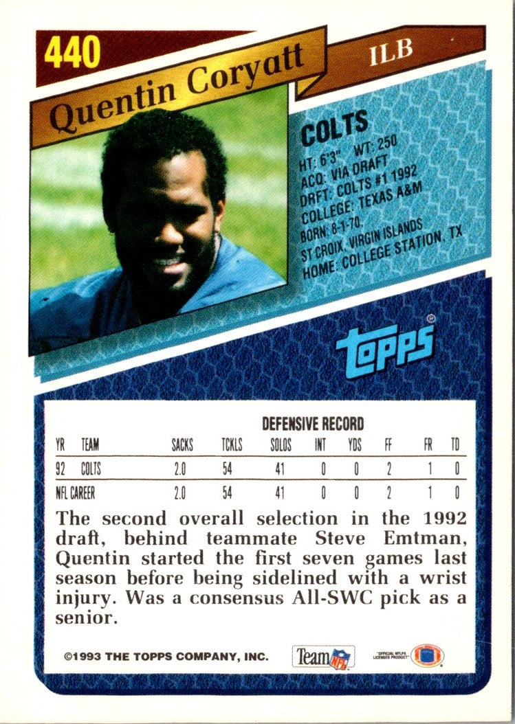 1993 Topps Quentin Coryatt