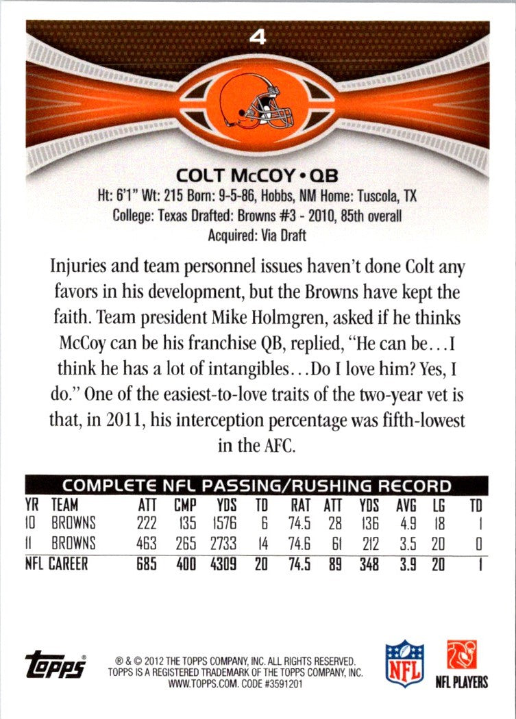 2012 Topps Colt McCoy