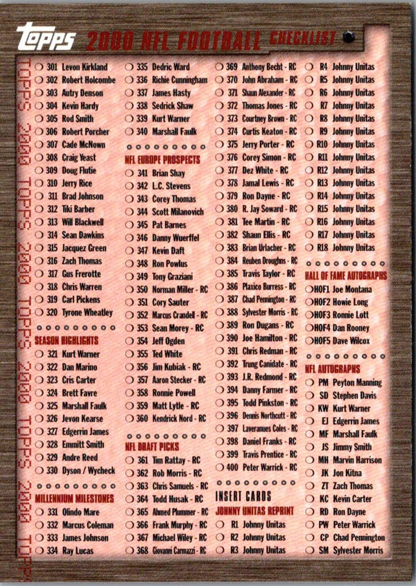 2000 Topps Checklists Checklist Checklist 301-3 #2A