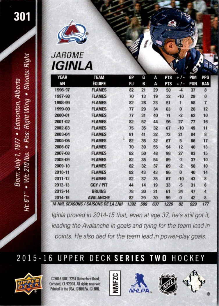 2015 Upper Deck Jarome Iginla