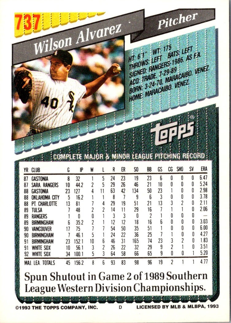 1993 Topps Wilson Alvarez