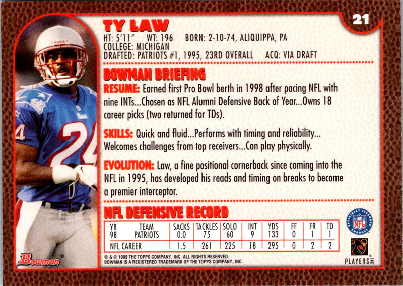 1999 Bowman Ty Law