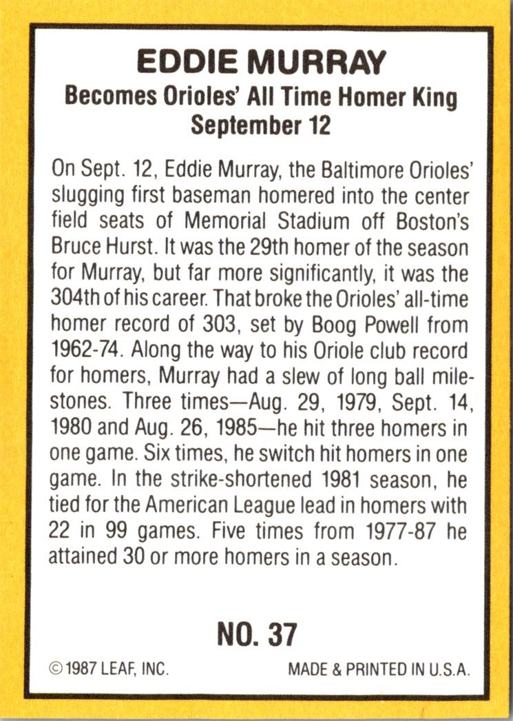 1987 Donruss Highlights Eddie Murray