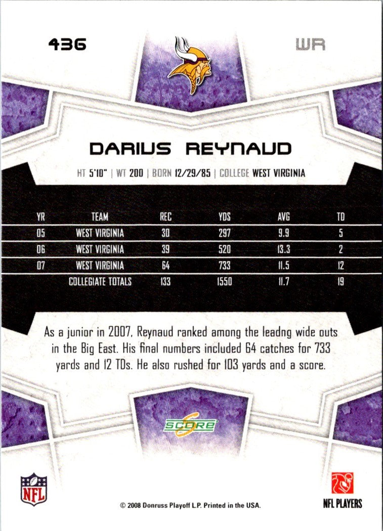 2008 Score Super Bowl XLIII Darius Reynaud