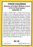 1987 Donruss Highlights Vince Coleman #36