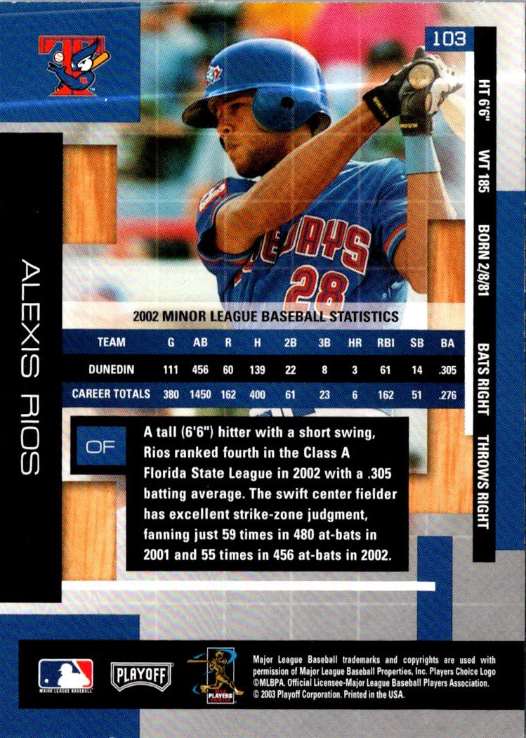 2003 Playoff Absolute Memorabilia Alex Rios