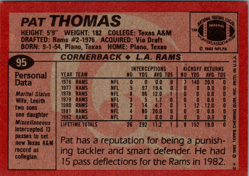 1983 Topps Pat Thomas