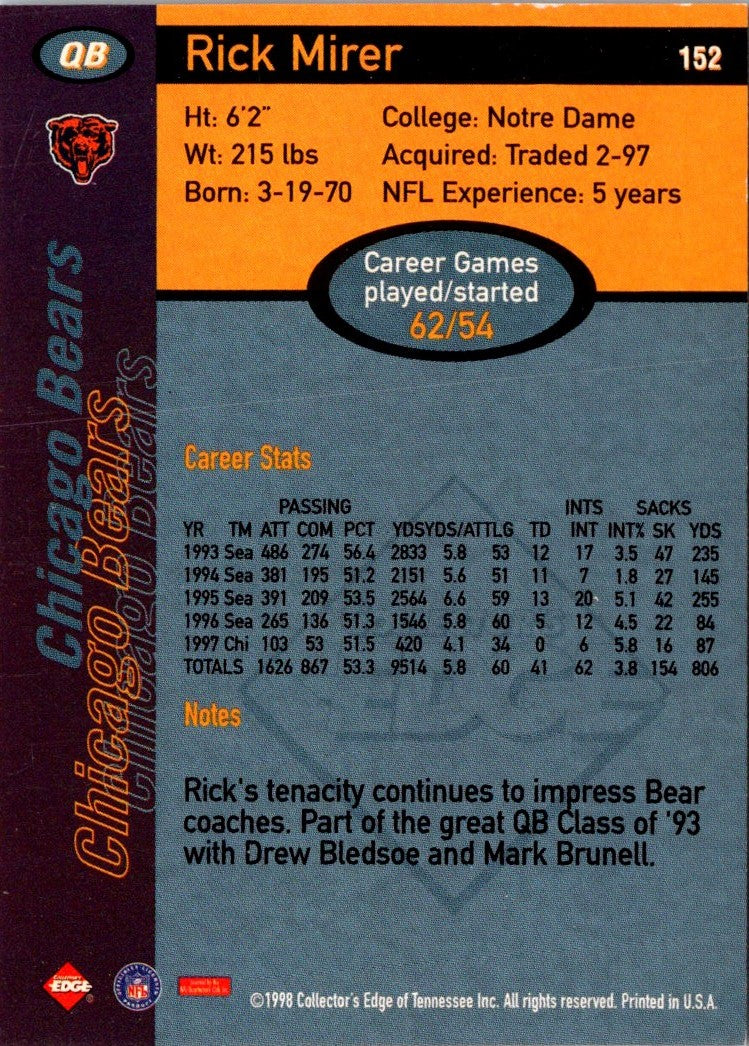 1998 Collector's Edge First Place Rick Mirer