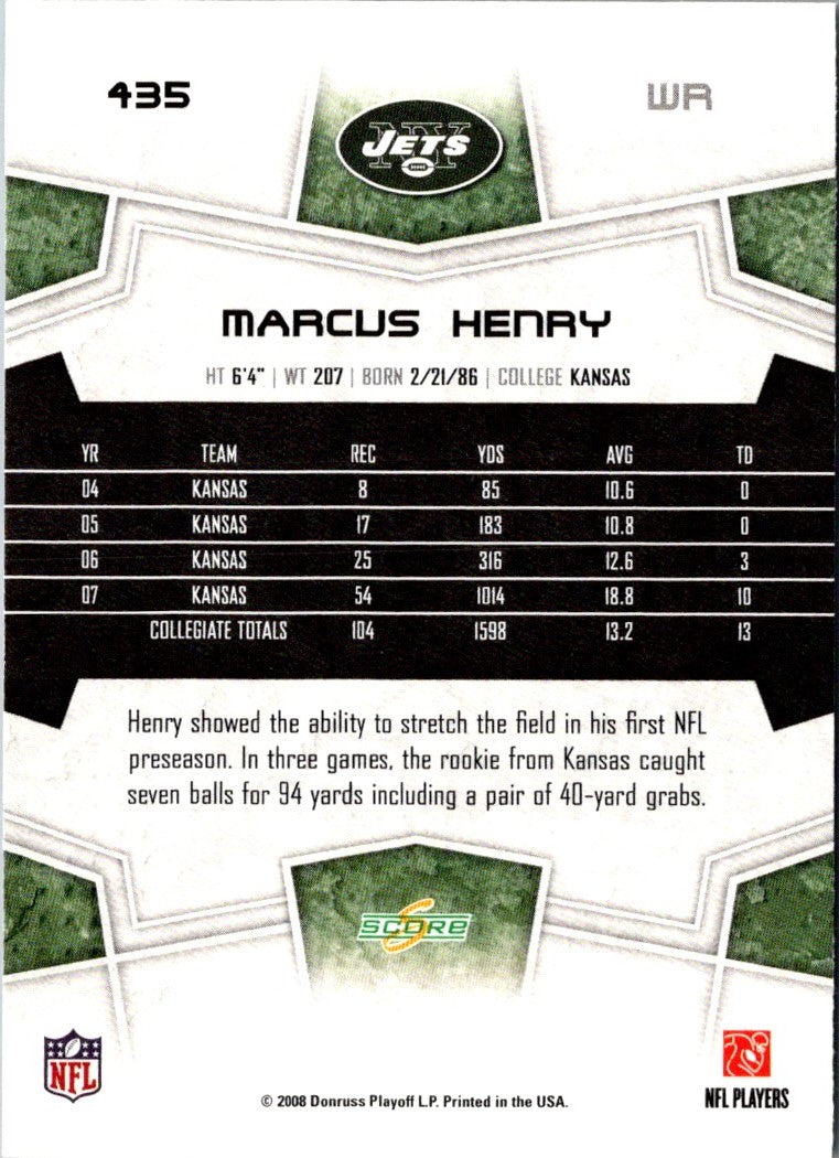 2008 Score Super Bowl XLIII Marcus Henry