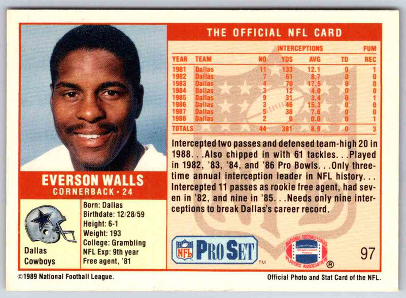 1989 NFL Proset Everson Walls