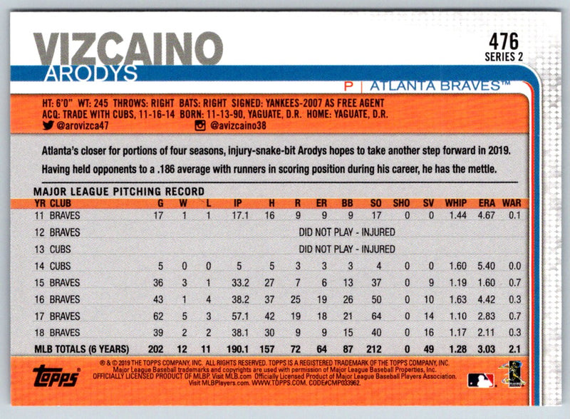 2019 Topps Arodys Vizcaino