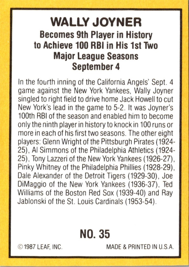 1987 Donruss Highlights Wally Joyner
