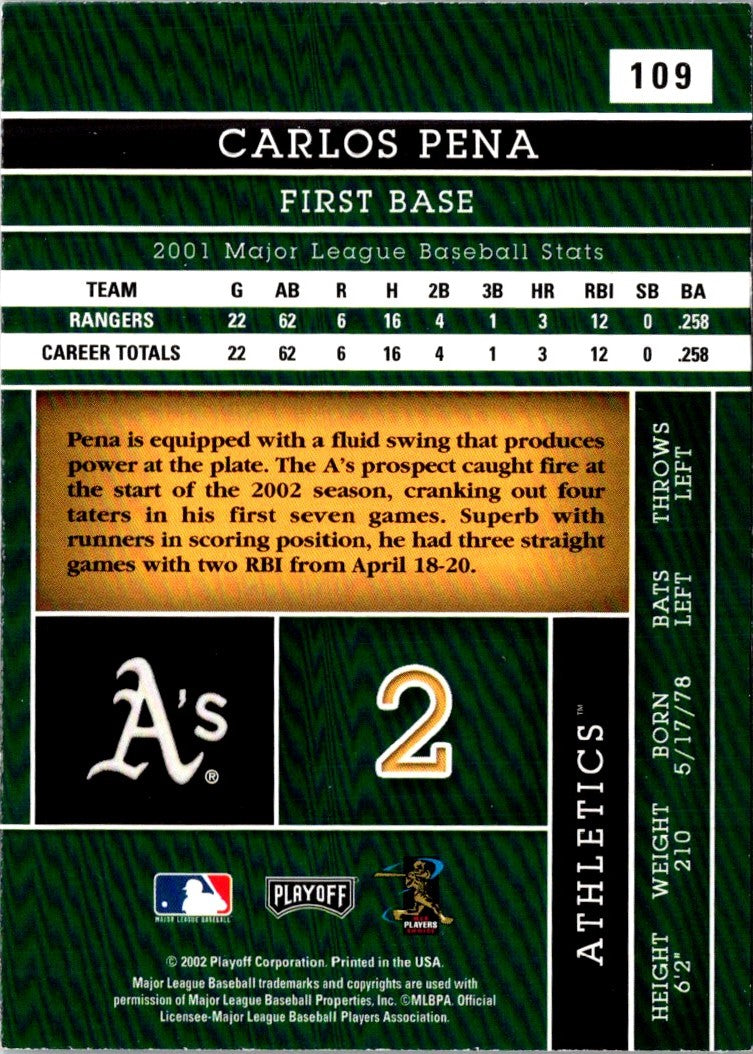 2002 Playoff Absolute Memorabilia Carlos Pena