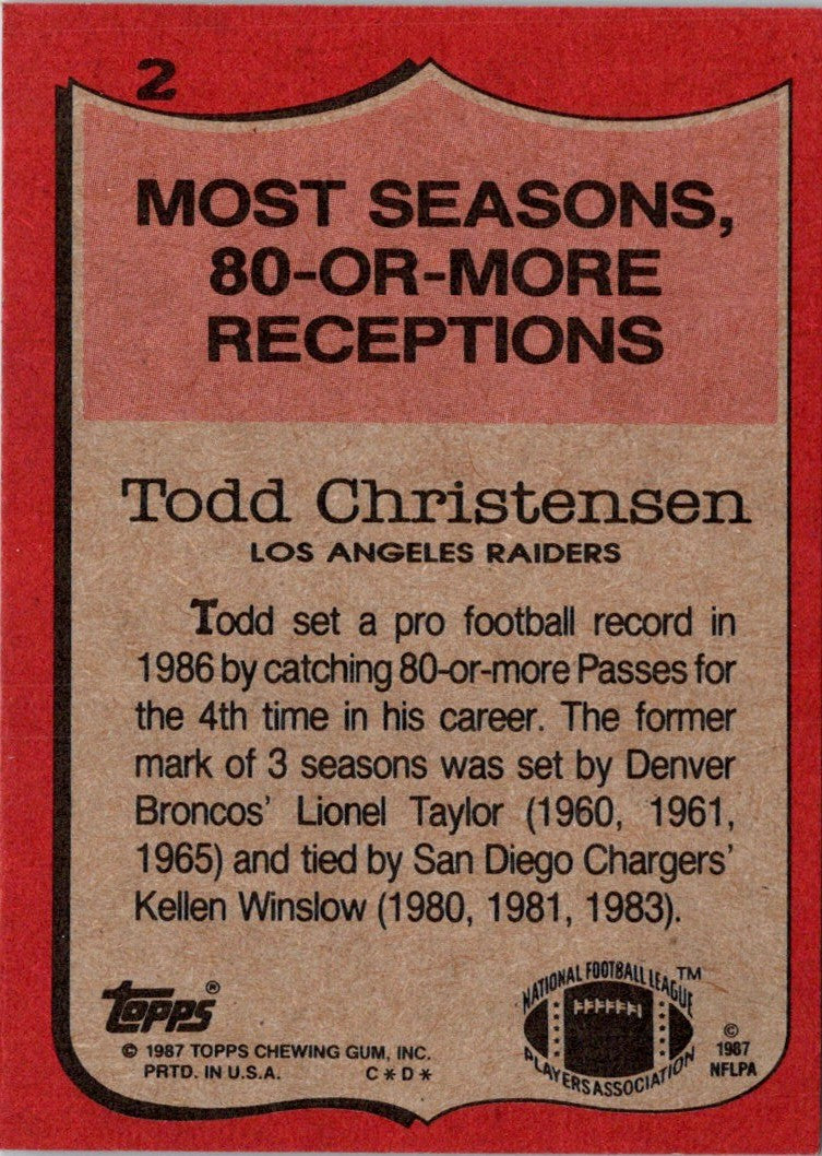 1988 Los Angeles Raiders Smokey Todd Christensen