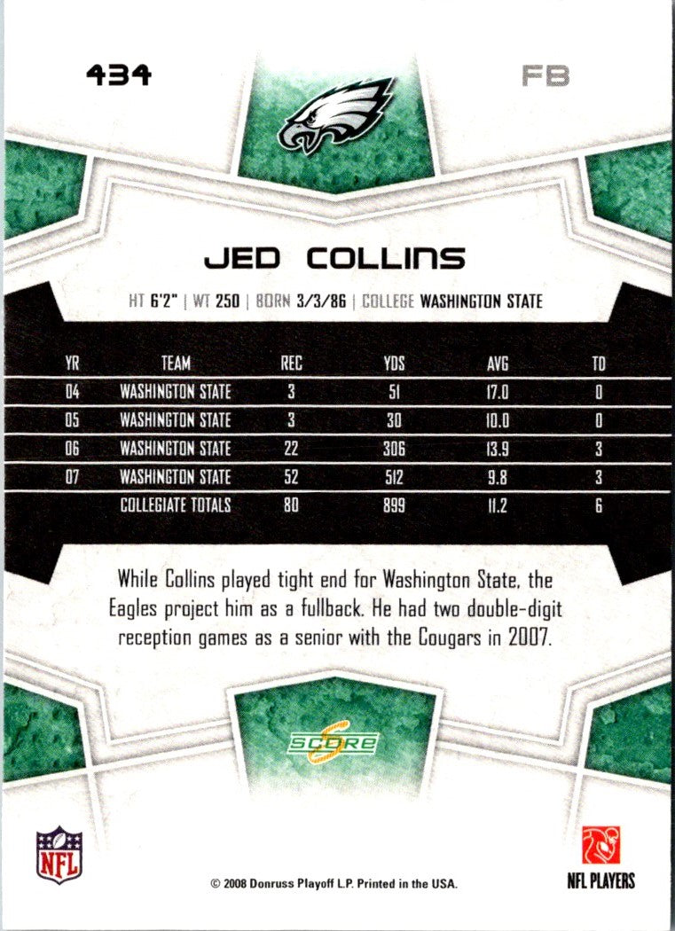 2008 Score Super Bowl XLIII Jed Collins